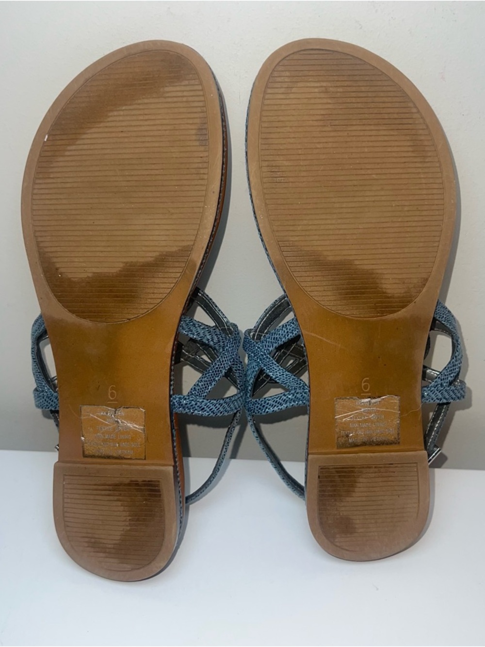 Kelly & Katie Woven Strap Women's Flat Sandals in Light Blue and Brown - Picture 10 of 13